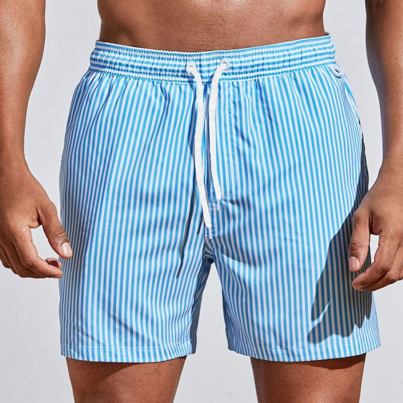 Men's 3D Striped Print Shorts Summer Casual Lightweight  Beach pants