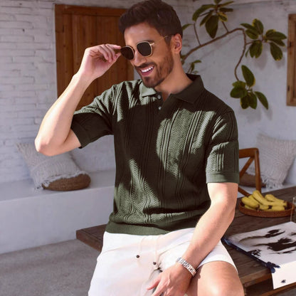 Textured Mens Dark Green Knitted Polo Shirt With A Premium Feel