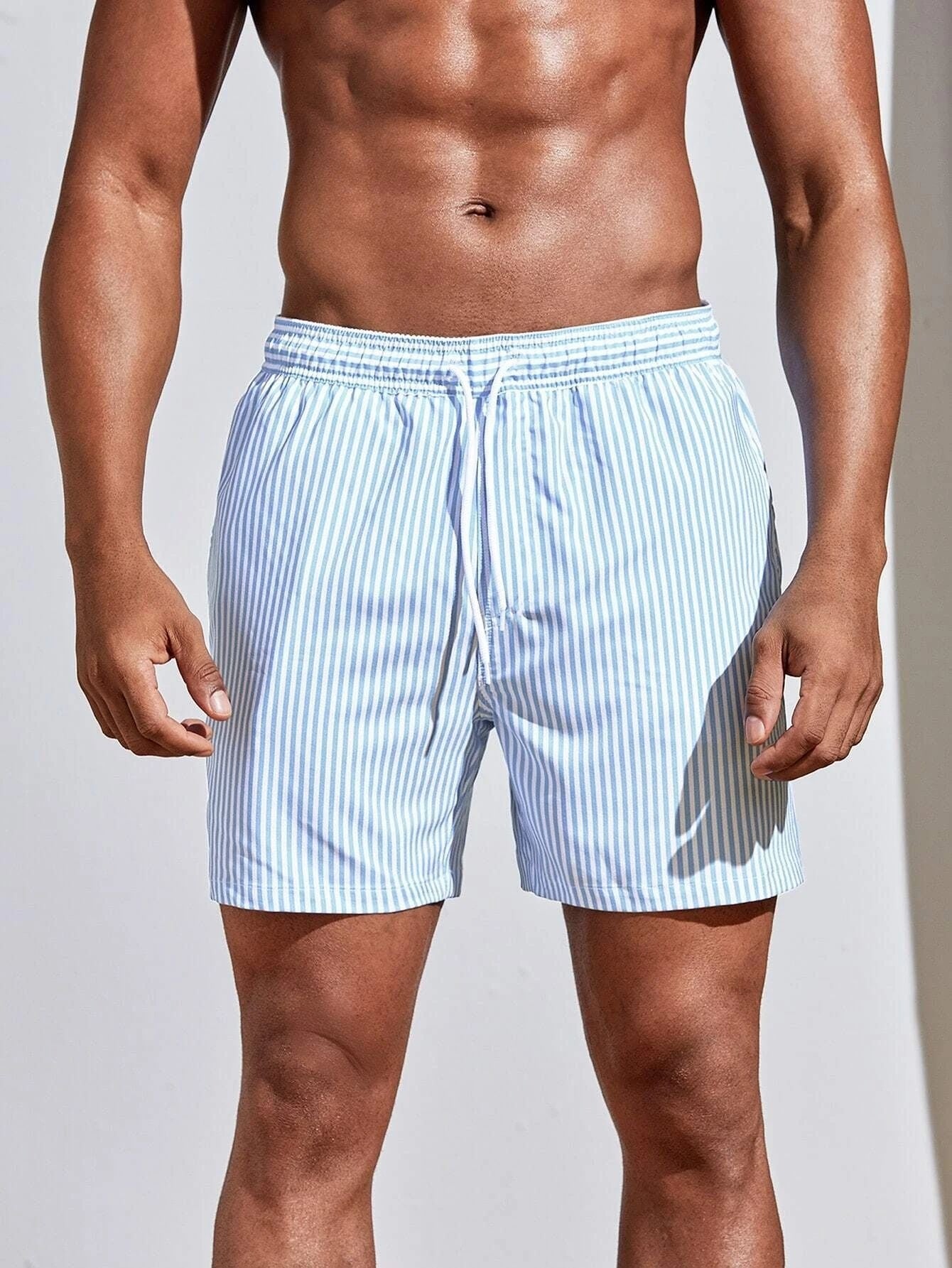 Men's 3D Striped Print Shorts Summer Casual Lightweight  Beach pants