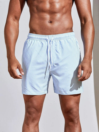 Men's 3D Striped Print Shorts Summer Casual Lightweight  Beach pants