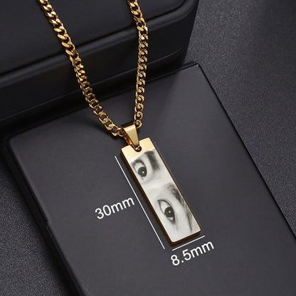 Custom Eyes Photo Necklace Stainless Stee Customized Engrave Eye Necklaces Personalized Picture Name Picture Name Necklace Kids