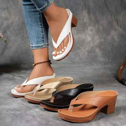 Summer Flip-flops Shoes Fashion Solid Color Square-heeled Sandals Women's Wedges Slides Shoe