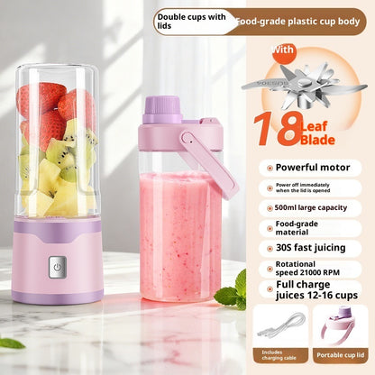 Multifunctional Rechargeable Electric USB Juicer Cup Double Cup Handheld Mixer Cup 500 ML Blending Juice Cup Outdoor