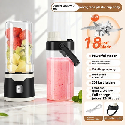 Multifunctional Rechargeable Electric USB Juicer Cup Double Cup Handheld Mixer Cup 500 ML Blending Juice Cup Outdoor