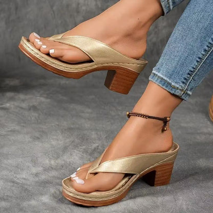 Summer Flip-flops Shoes Fashion Solid Color Square-heeled Sandals Women's Wedges Slides Shoe