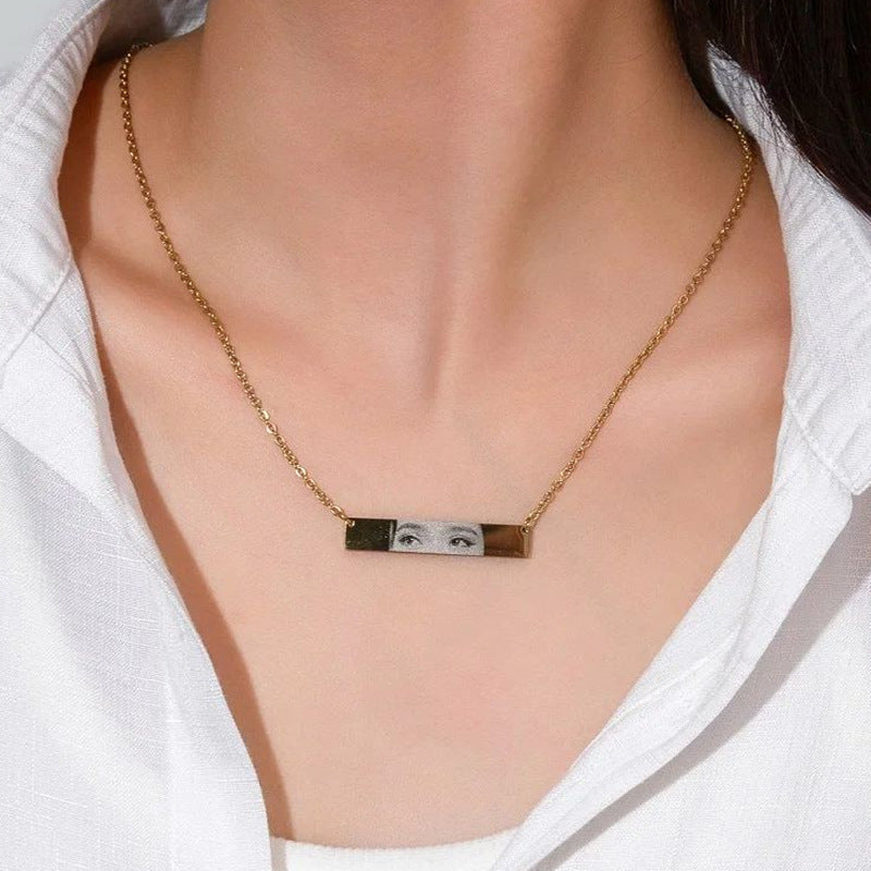 Custom Eyes Photo Necklace Stainless Stee Customized Engrave Eye Necklaces Personalized Picture Name Picture Name Necklace Kids