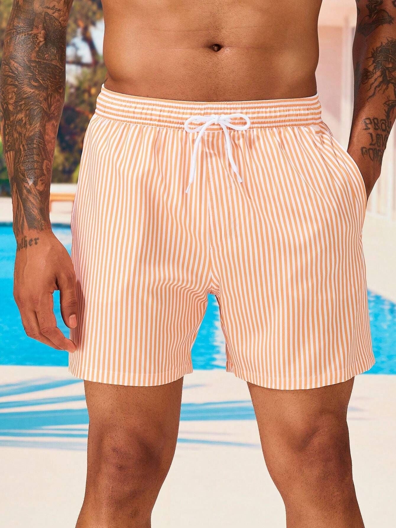 Men's 3D Striped Print Shorts Summer Casual Lightweight  Beach pants