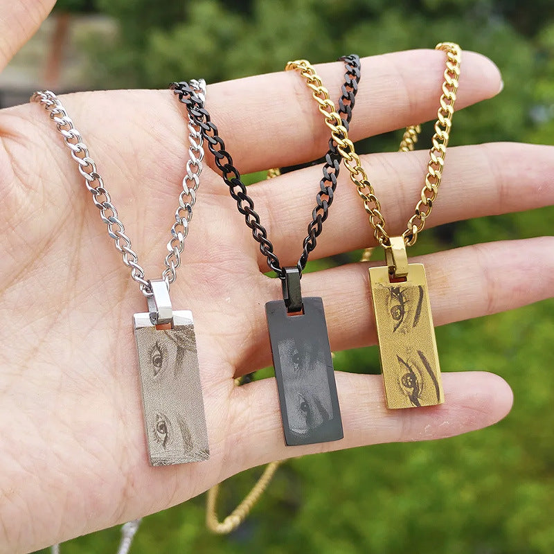 Custom Eyes Photo Necklace Stainless Stee Customized Engrave Eye Necklaces Personalized Picture Name Picture Name Necklace Kids