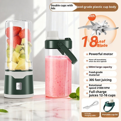 Multifunctional Rechargeable Electric USB Juicer Cup Double Cup Handheld Mixer Cup 500 ML Blending Juice Cup Outdoor
