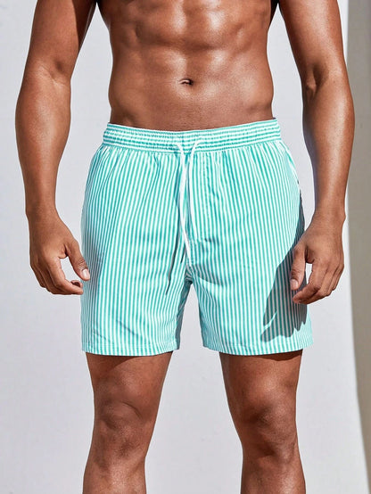 Men's 3D Striped Print Shorts Summer Casual Lightweight  Beach pants
