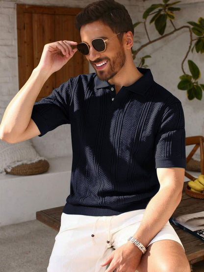 Textured Mens Dark Green Knitted Polo Shirt With A Premium Feel