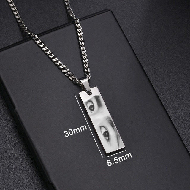 Custom Eyes Photo Necklace Stainless Stee Customized Engrave Eye Necklaces Personalized Picture Name Picture Name Necklace Kids