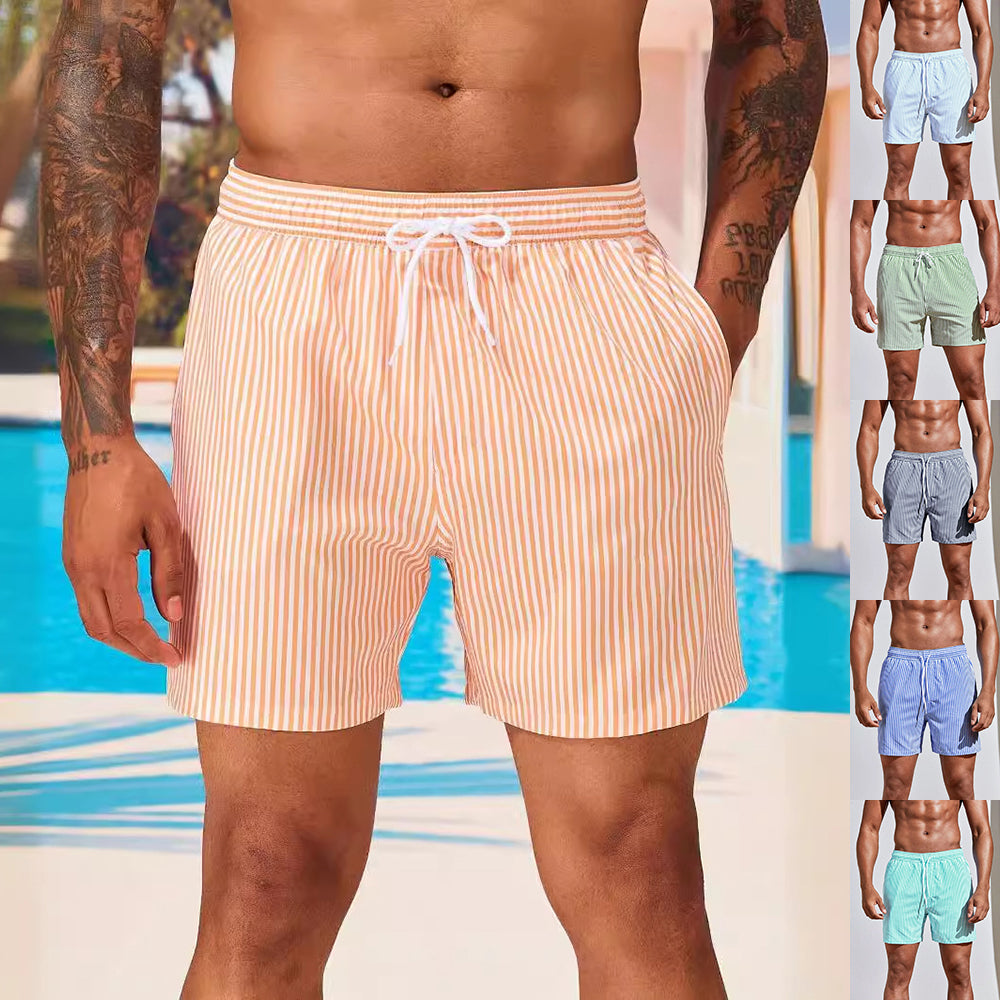 Men's 3D Striped Print Shorts Summer Casual Lightweight  Beach pants