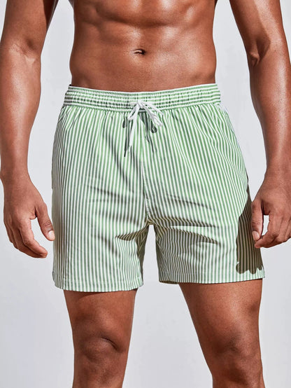 Men's 3D Striped Print Shorts Summer Casual Lightweight  Beach pants
