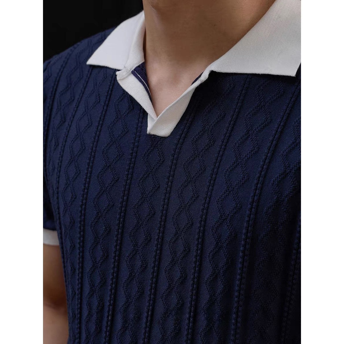 Men's Short-Sleeve Knitted Shirt Color-Block Polo Shirt With Lapel Collar