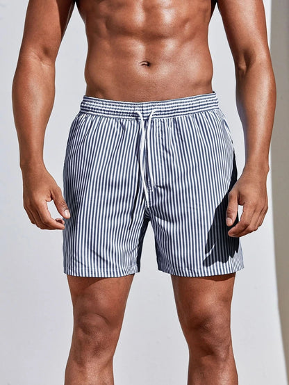 Men's 3D Striped Print Shorts Summer Casual Lightweight  Beach pants