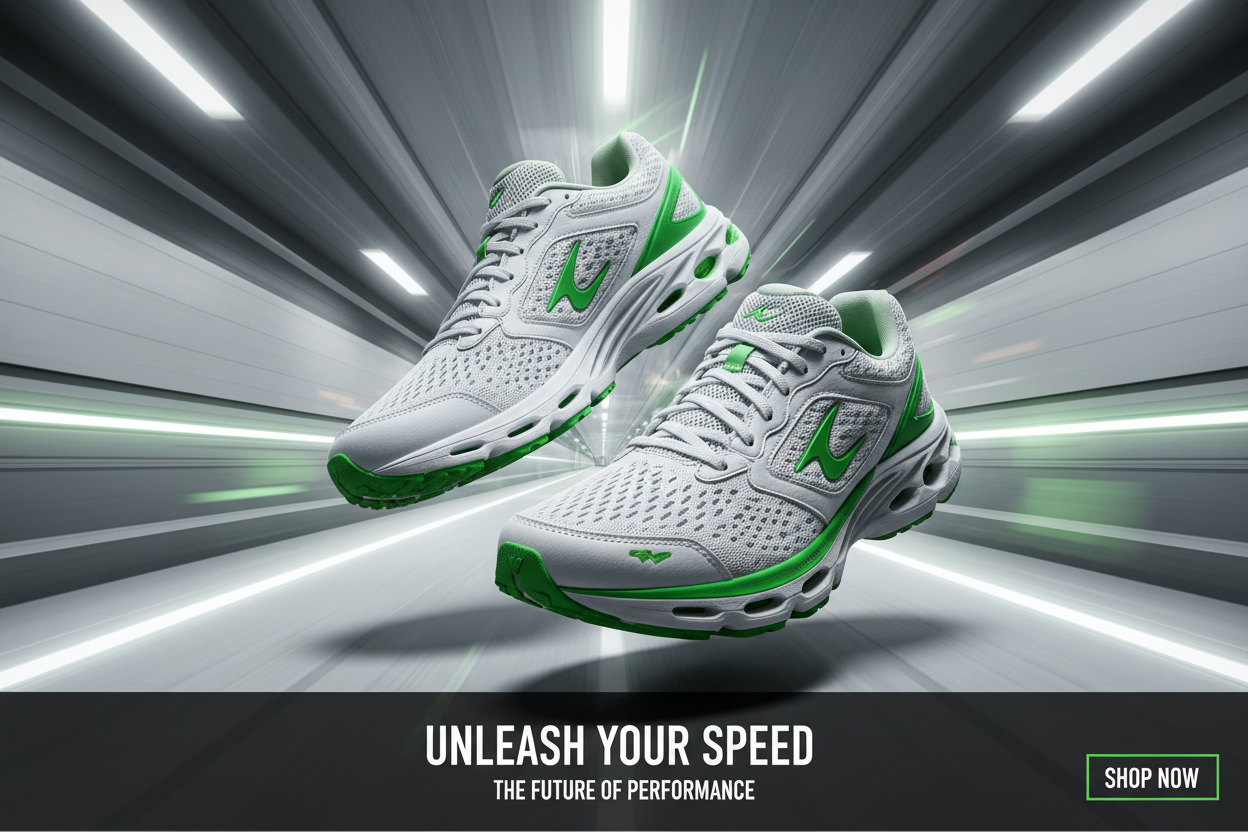 Men's Running Shoes White & Green Banner
